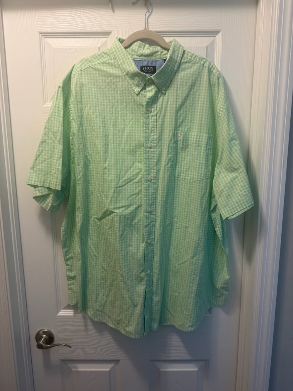 Chaps Light Green Gingham Short Sleeve Button-Down Shirt